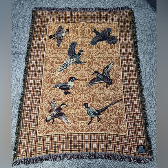 Goodwin Weavers Pheasants & Ducks Tapestry Woven Blanket made in the USA! VTG! - Picture 11 of 16